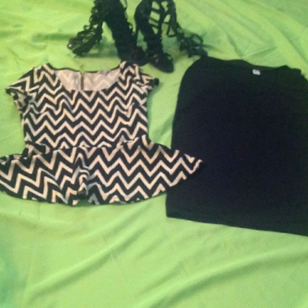 black skirt with a chevron top